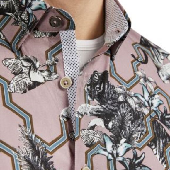 Ted Baker London Men's Stefan Tiger Mash Up Slim Fit Short Sleeve Shirt 6/XXL - Picture 4 of 10